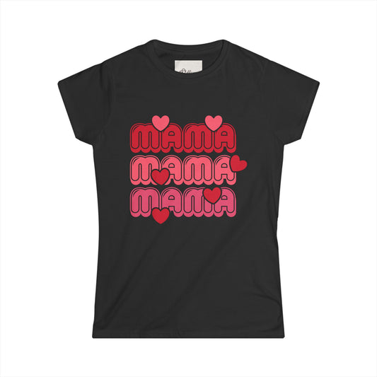 Mama Retro Hearts Tee — Pink "Mama Mama Mama" Graphic T‑Shirt for Moms