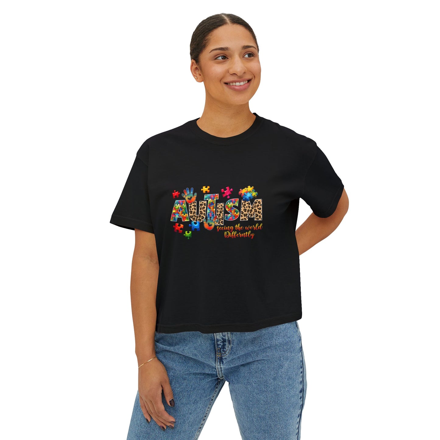 Autism Awareness Women's Boxy Tee — 'Autism: Accept the World Differently