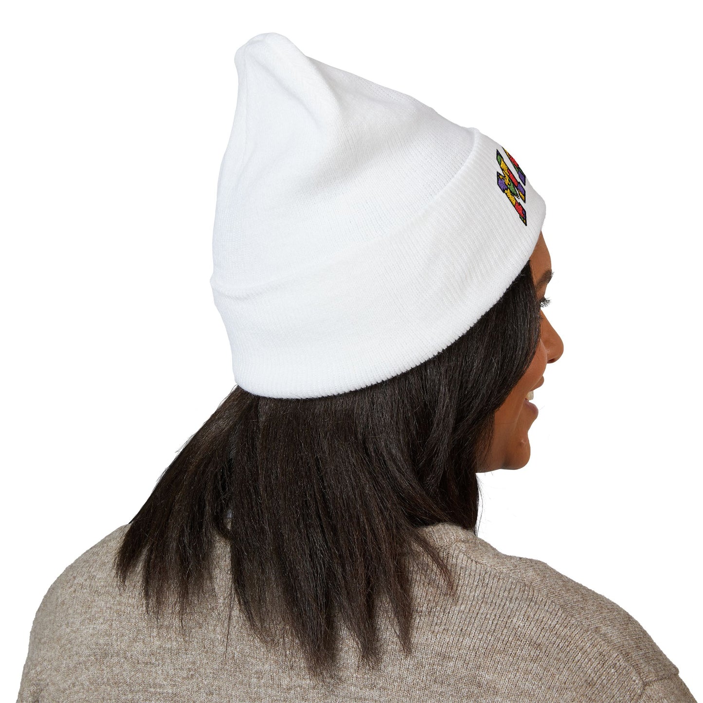 Mama Floral Embroidered Cuffed Beanie — Cozy Knit Mom Hat