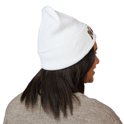Mama Floral Embroidered Cuffed Beanie — Cozy Knit Mom Hat