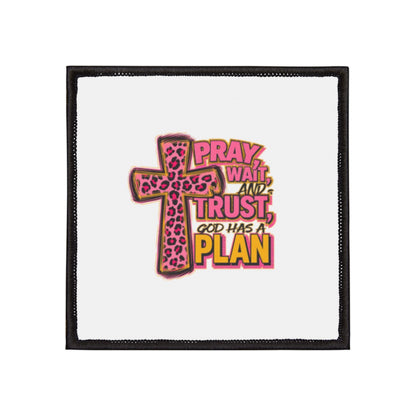 Iron-On Patch – 'Pray, Trust, Plan' Cross Patch (Faith-Inspired Patch)