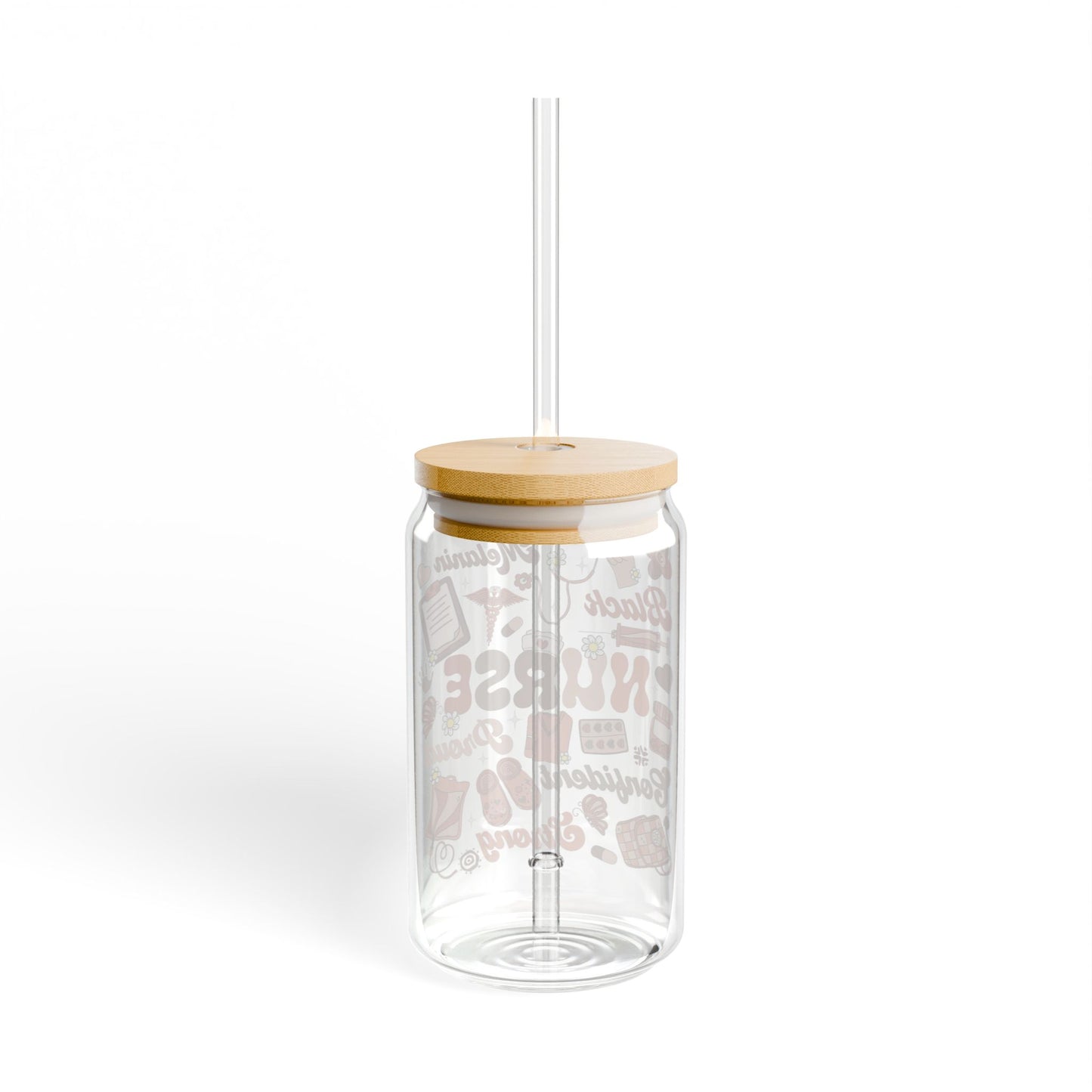 Nurse Glass Sipper Tumbler — 16 oz Bamboo Lid & Straw