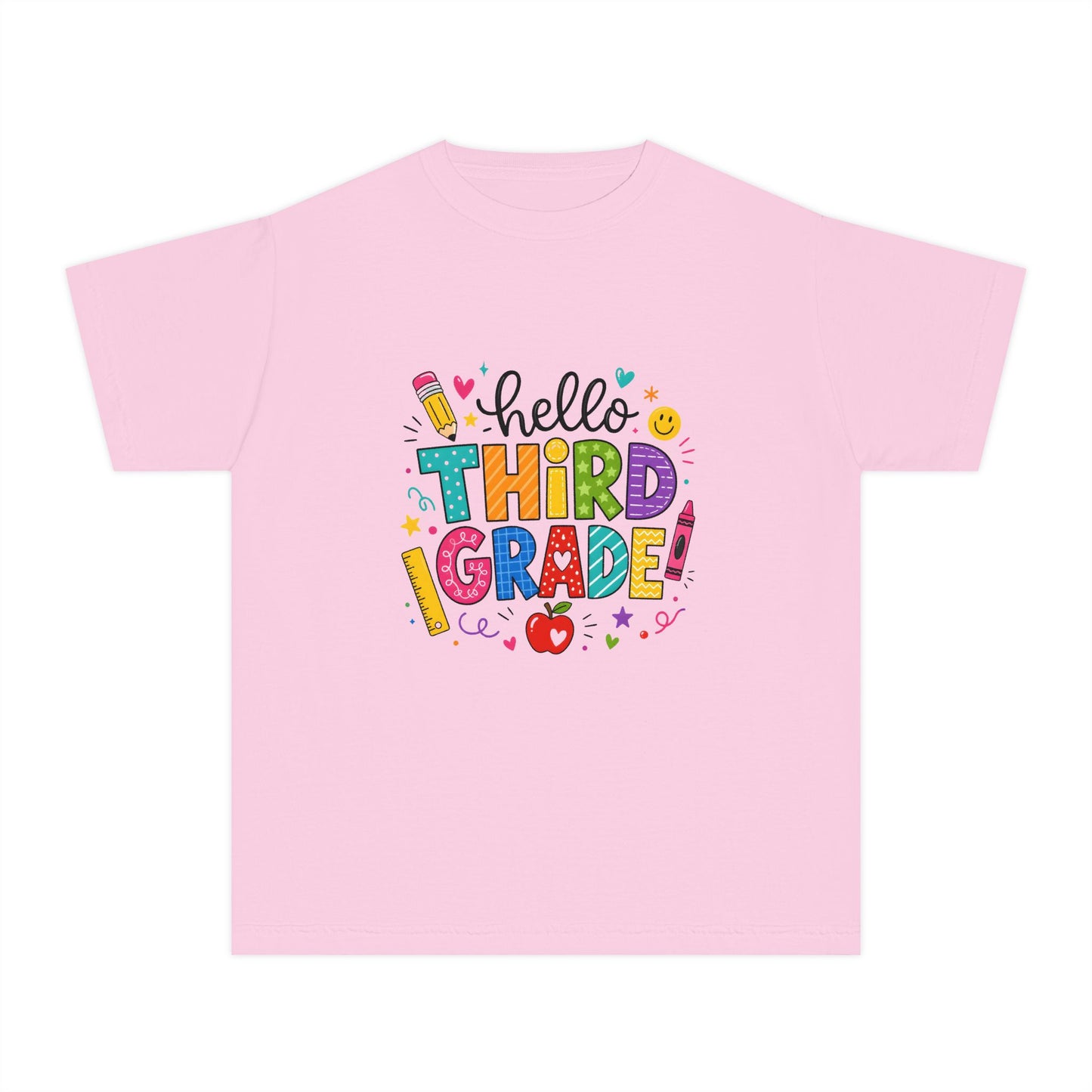 Hello Third Grade Youth Tee — Back-to-School Colorful Kids Shirt