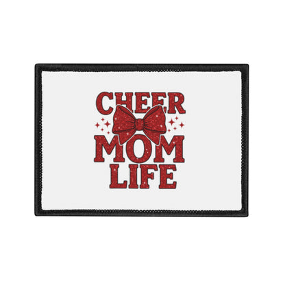 Cheer Mom Life Iron-On Patch — Red Cheerleading Bow Patch