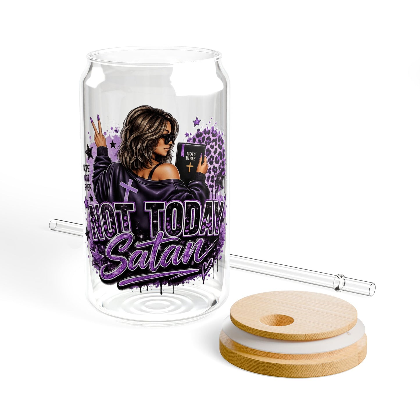 Sipper Glass — "Not Today Satan" Purple  Tumbler 16oz