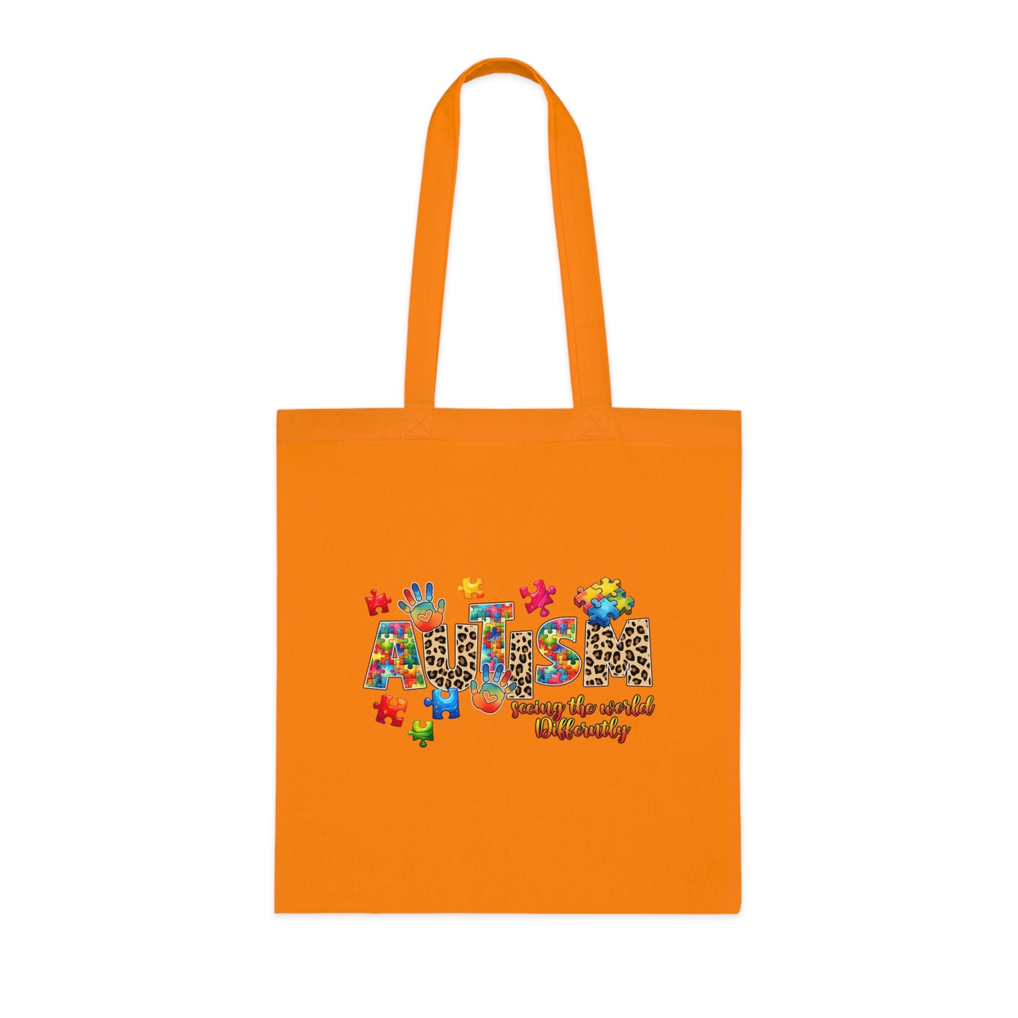 Autism Awareness Cotton Tote — "Autism: Different Not Less" Puzzle-Print Eco Bag