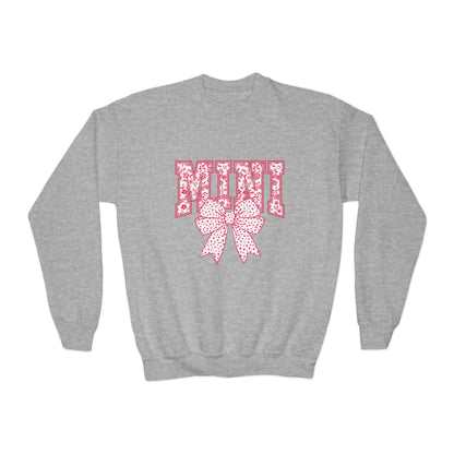 Youth Crewneck Sweatshirt — Pink Floral 'Mini' Bow Graphic