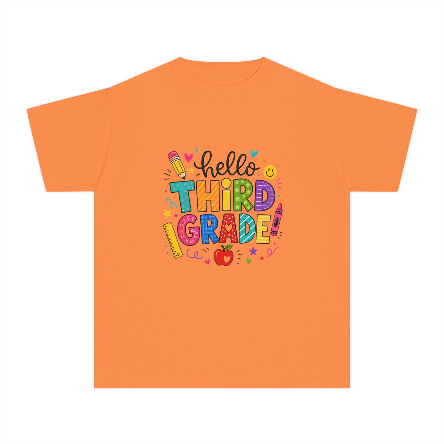 Hello Third Grade Youth Tee — Back-to-School Colorful Kids Shirt