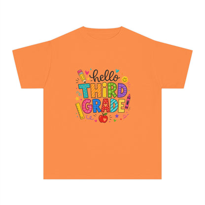 Hello Third Grade Youth Tee — Back-to-School Colorful Kids Shirt