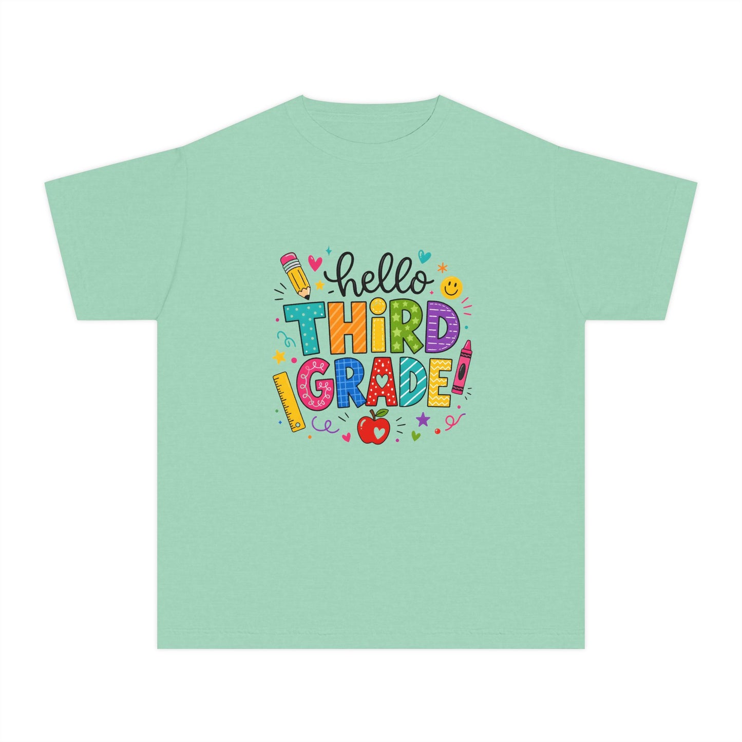 Hello Third Grade Youth Tee — Back-to-School Colorful Kids Shirt
