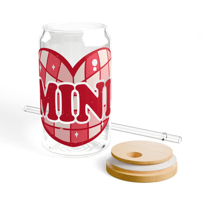 Heart Pattern 'MINI' 16oz Glass Sipper with Straw