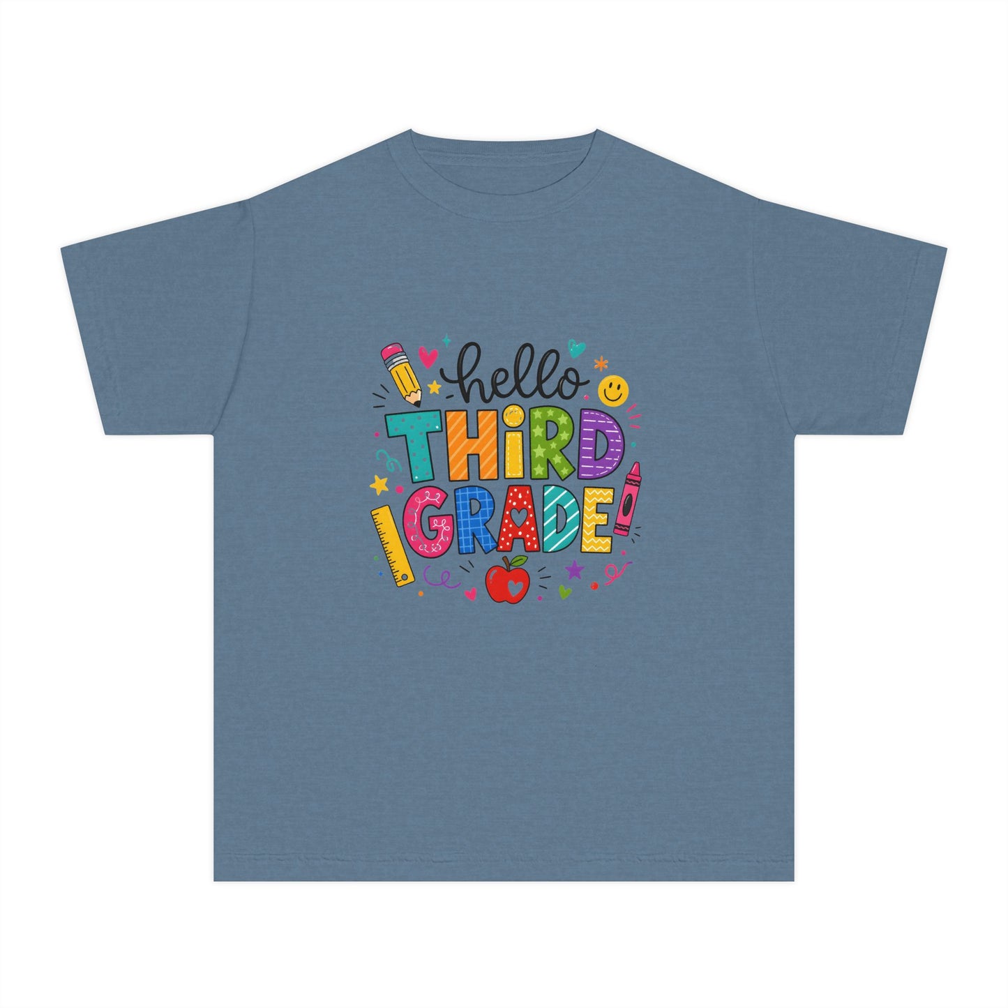 Hello Third Grade Youth Tee — Back-to-School Colorful Kids Shirt