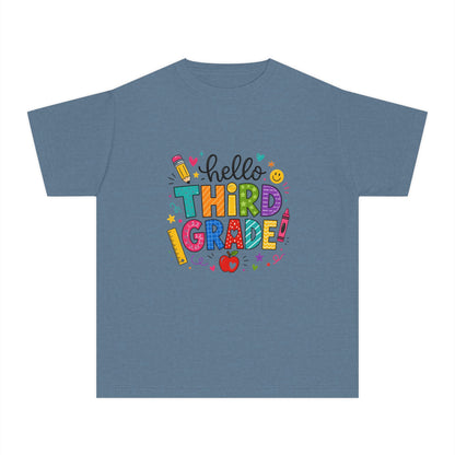 Hello Third Grade Youth Tee — Back-to-School Colorful Kids Shirt