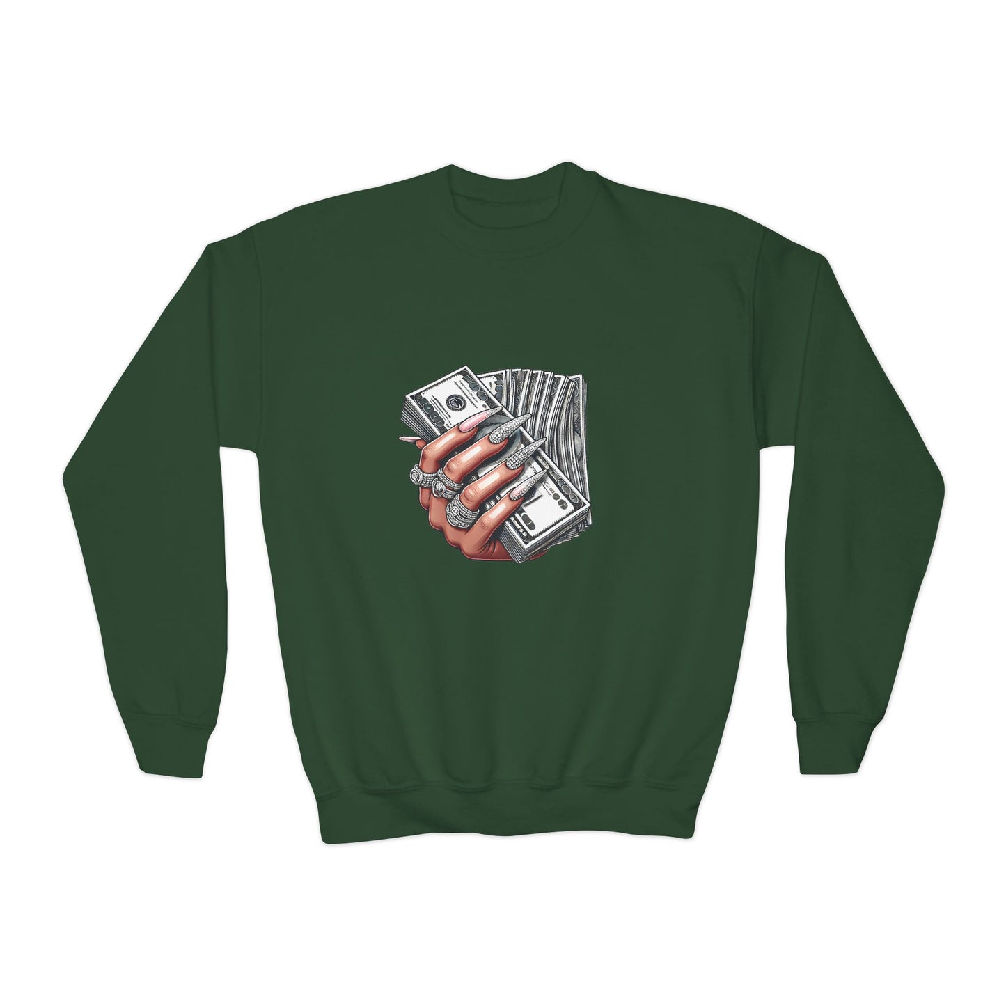 Youth Crewneck Sweatshirt — Graphic Money Hand Print