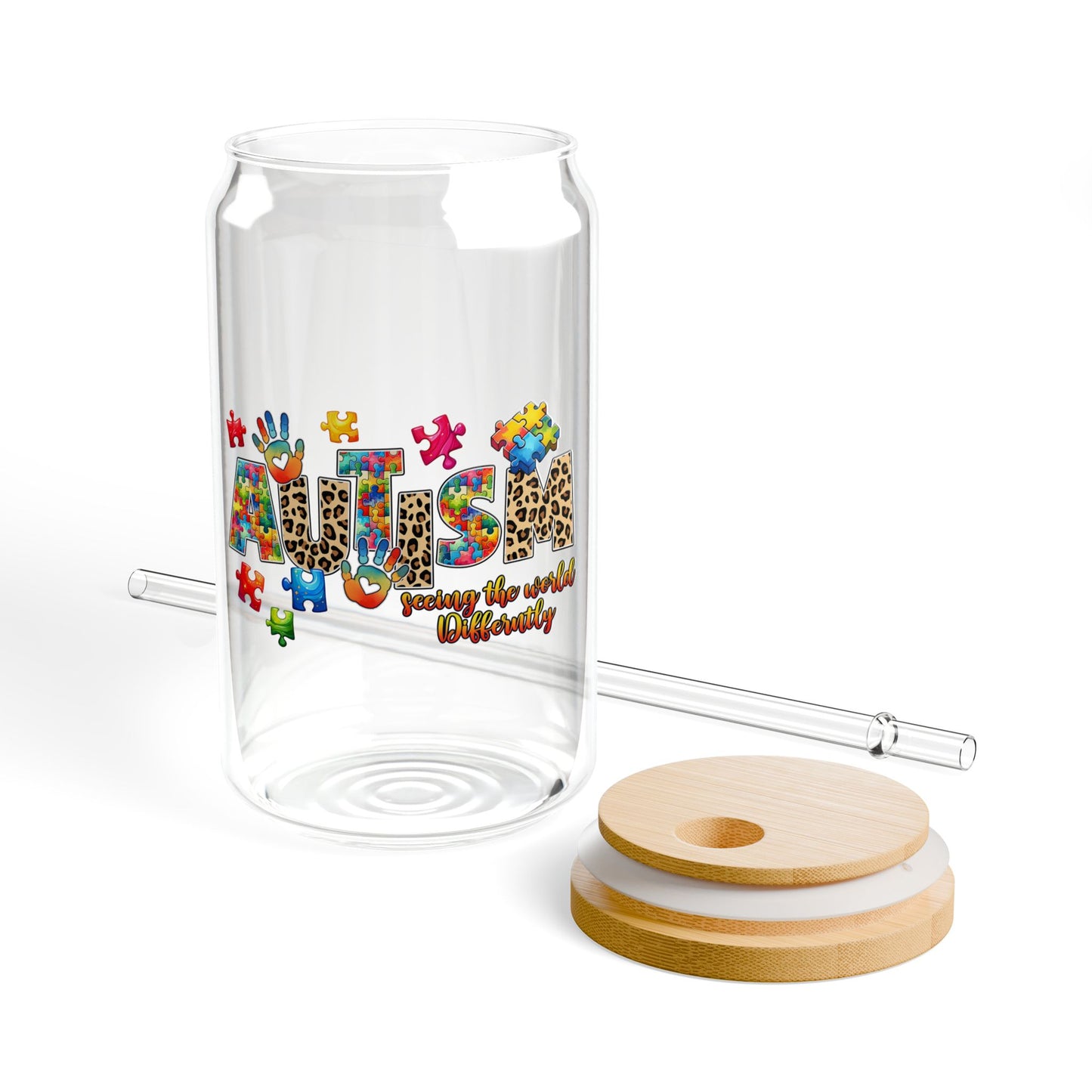 16oz Sipper Glass - 'Mama' Floral Leopard Print Tumbler with Bamboo Lid & Straw