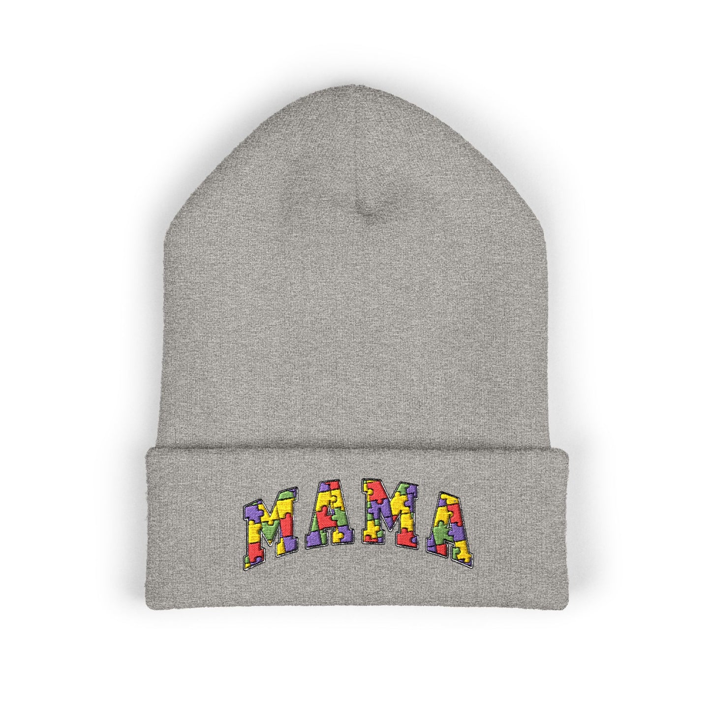 Mama Floral Embroidered Cuffed Beanie — Cozy Knit Mom Hat