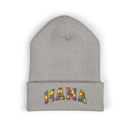 Mama Floral Embroidered Cuffed Beanie — Cozy Knit Mom Hat
