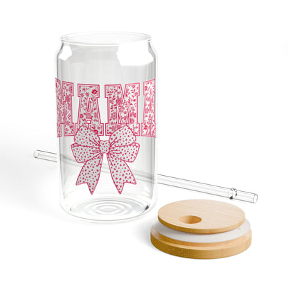 ”MAMA” 16oz Sipper Glass - Pink Bow Design