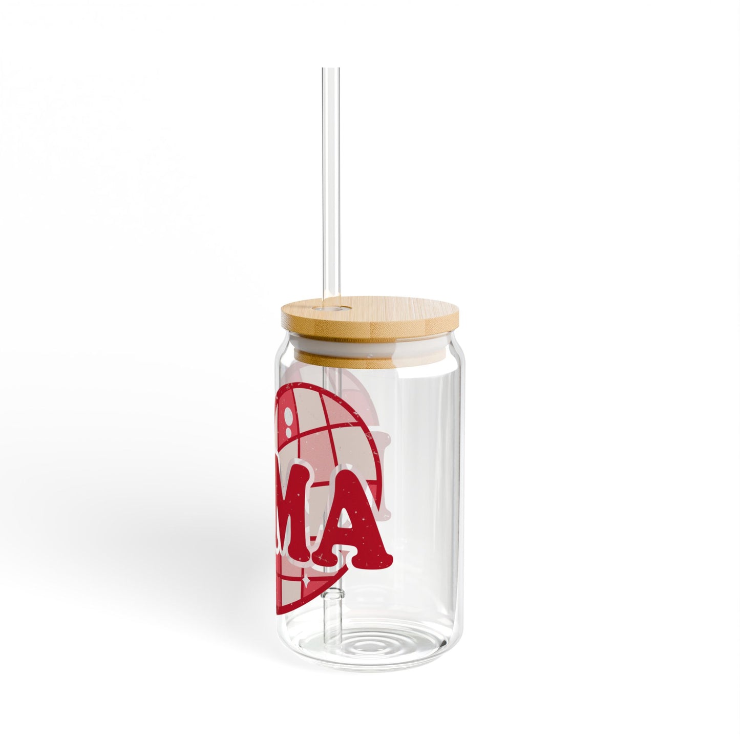 16oz Glass Sipper – Red Heart 'Mama' Design