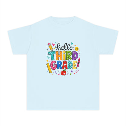 Hello Third Grade Youth Tee — Back-to-School Colorful Kids Shirt