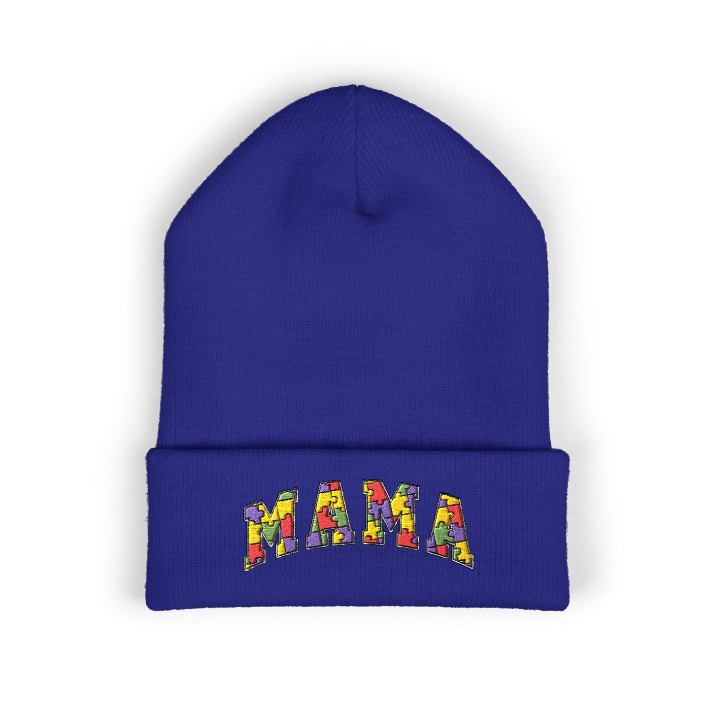 Mama Floral Embroidered Cuffed Beanie — Cozy Knit Mom Hat