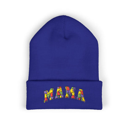 Mama Floral Embroidered Cuffed Beanie — Cozy Knit Mom Hat