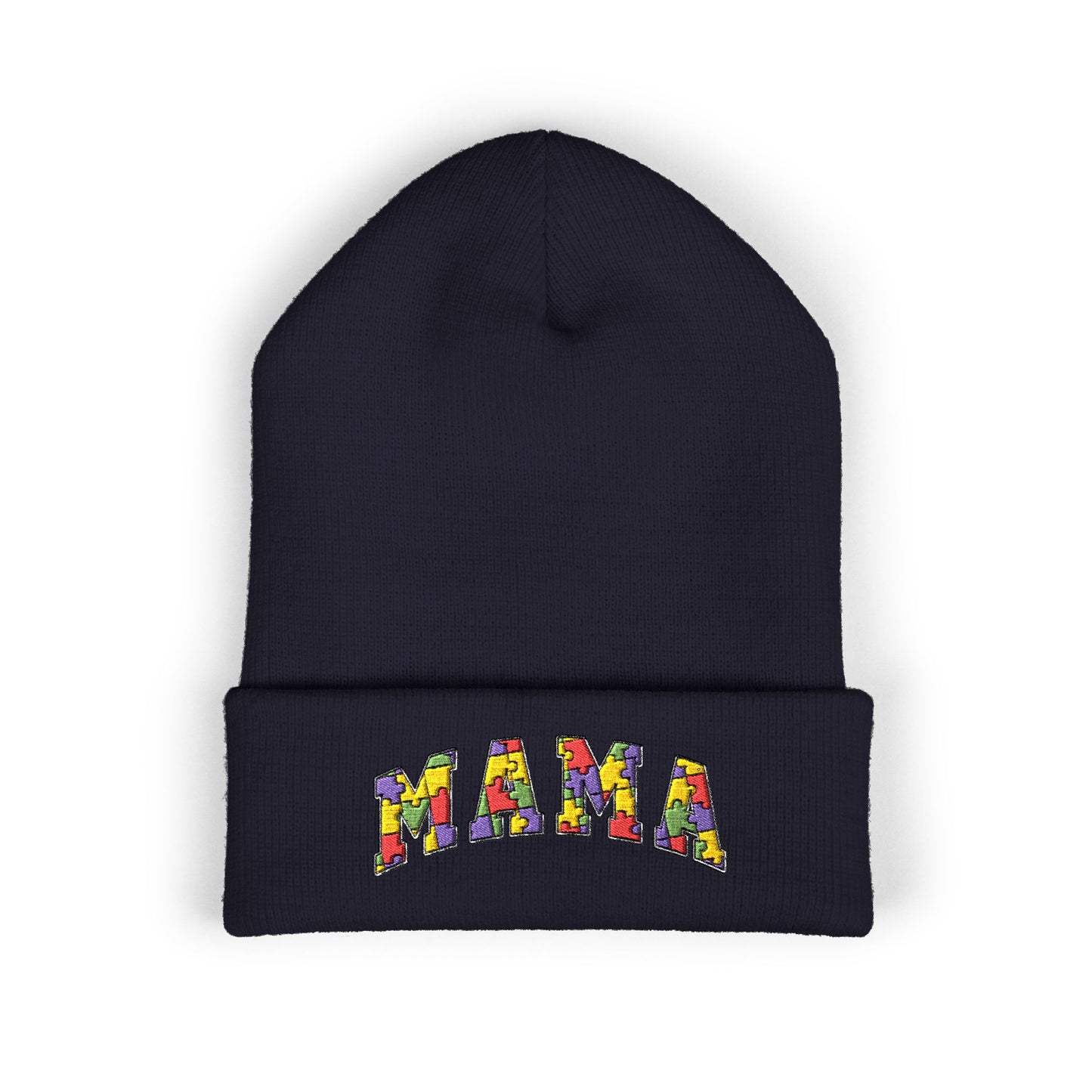 Mama Floral Embroidered Cuffed Beanie — Cozy Knit Mom Hat