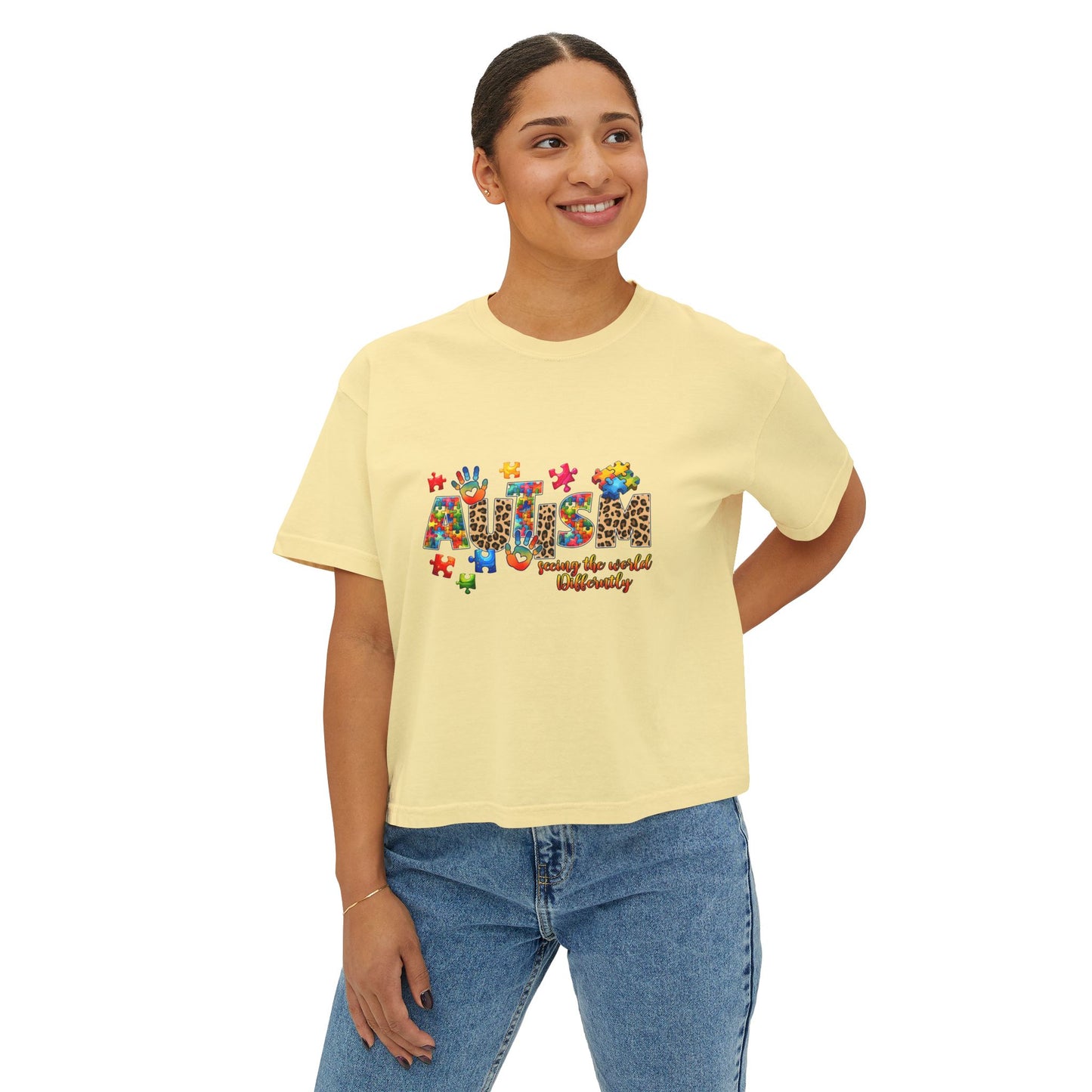 Autism Awareness Women's Boxy Tee — 'Autism: Accept the World Differently