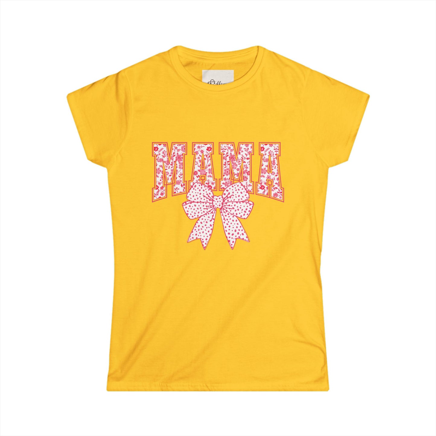 Mama Floral Bow Women's Tee — Pink Floral "MAMA" Graphic T-Shirt