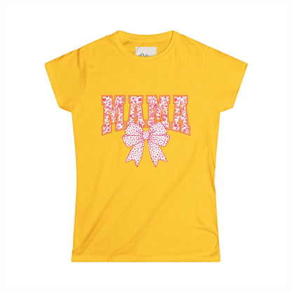 Mama Floral Bow Women's Tee — Pink Floral "MAMA" Graphic T-Shirt