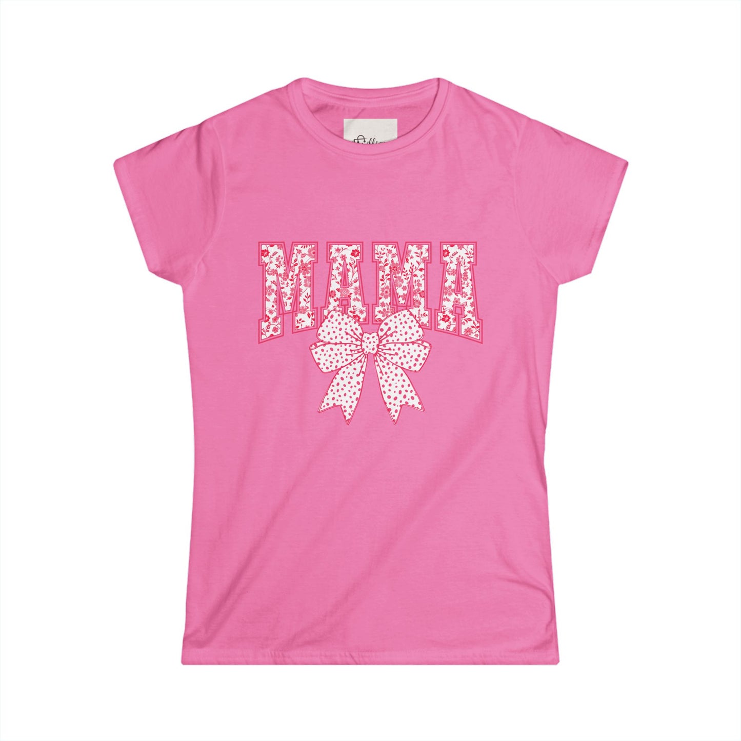 Mama Floral Bow Women's Tee — Pink Floral "MAMA" Graphic T-Shirt