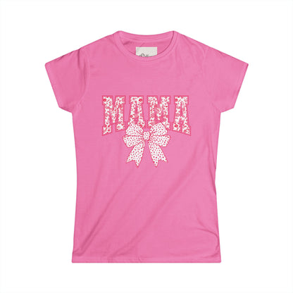 Mama Floral Bow Women's Tee — Pink Floral "MAMA" Graphic T-Shirt