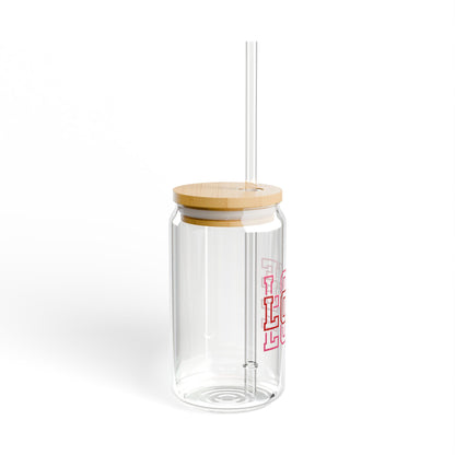 Love Pattern Sipper Glass — 16oz Clear Tumbler with Bamboo Lid & Straw