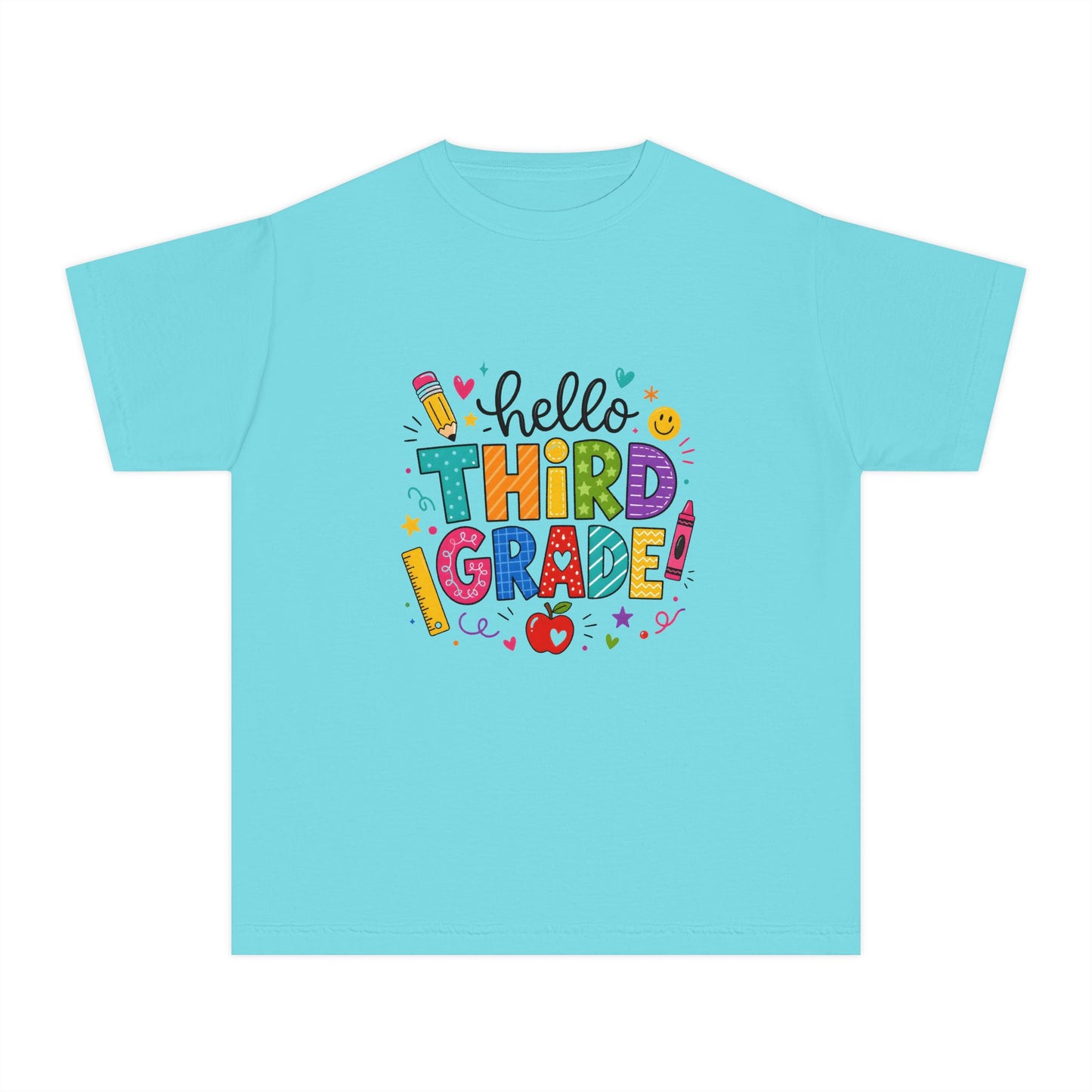 Hello Third Grade Youth Tee — Back-to-School Colorful Kids Shirt