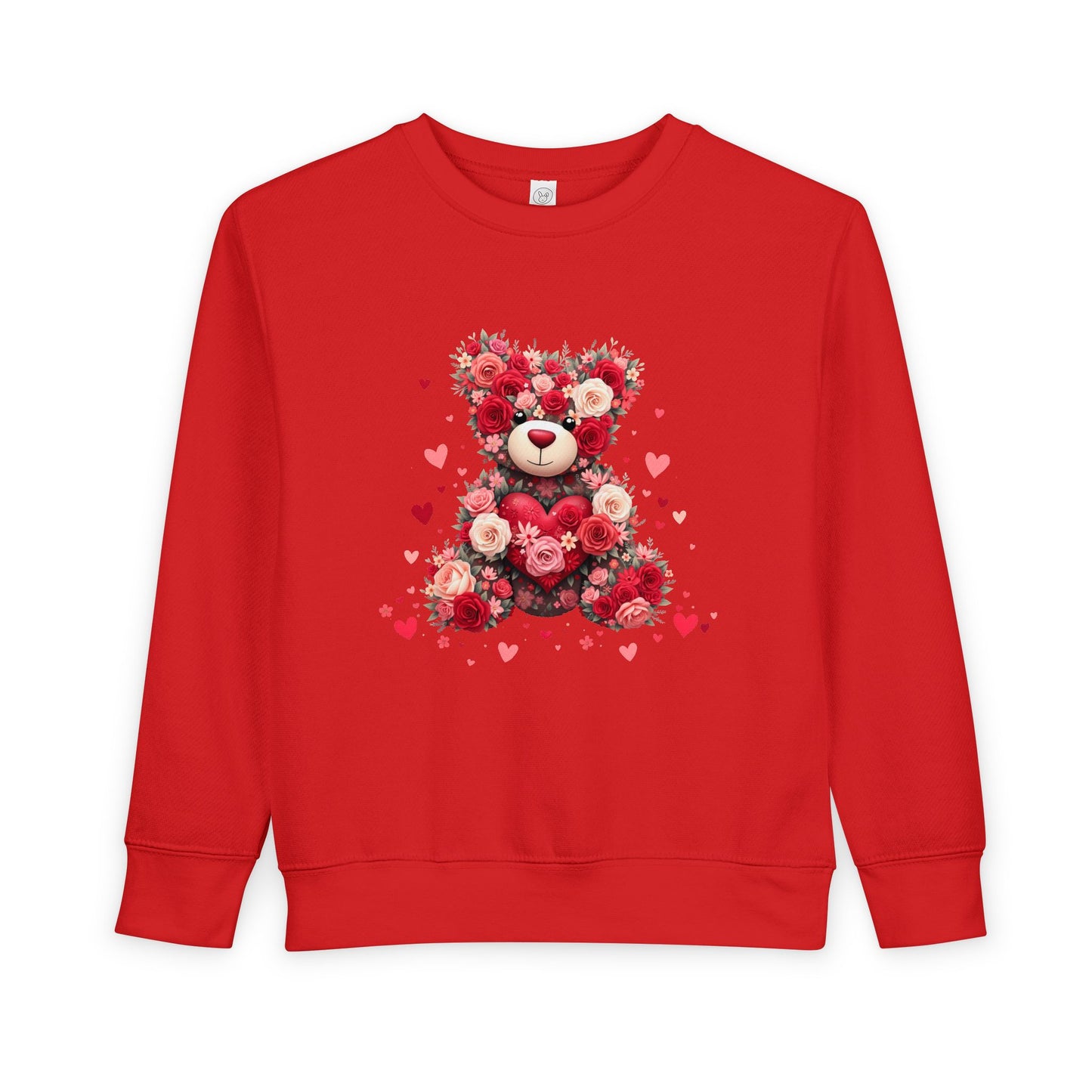 Toddler Sweatshirt — Floral Heart Teddy Bear Valentine Pullover