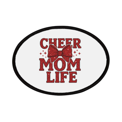 Cheer Mom Life Iron-On Patch — Red Cheerleading Bow Patch