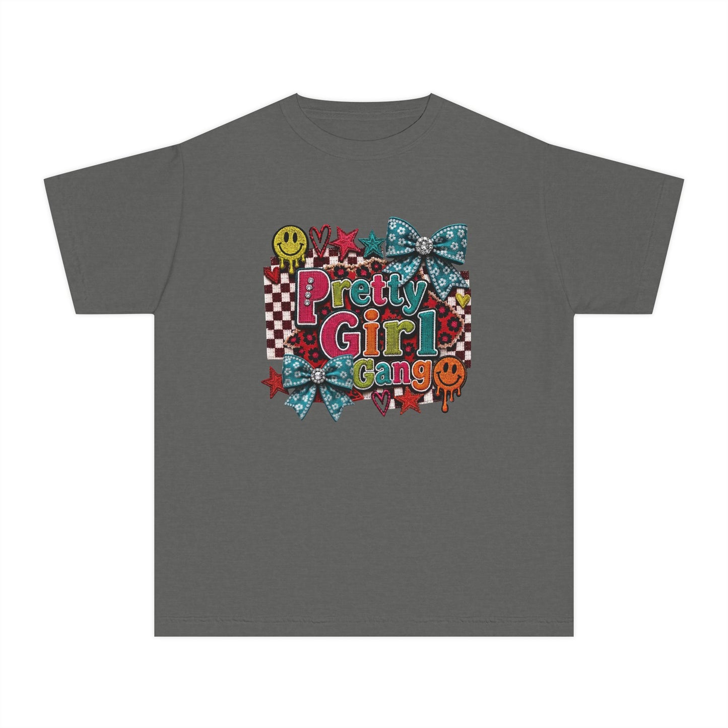 Pretty Girl Gang Youth Tee – Glitter Bows & Retro Stars Graphic
