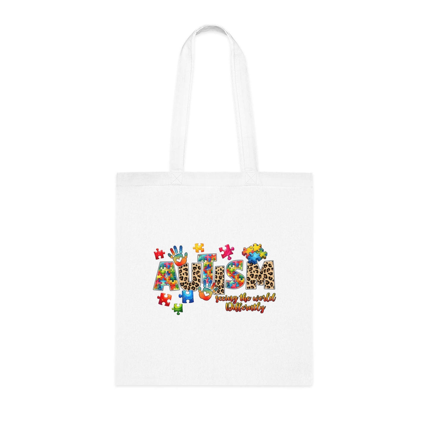 Autism Awareness Cotton Tote — "Autism: Different Not Less" Puzzle-Print Eco Bag