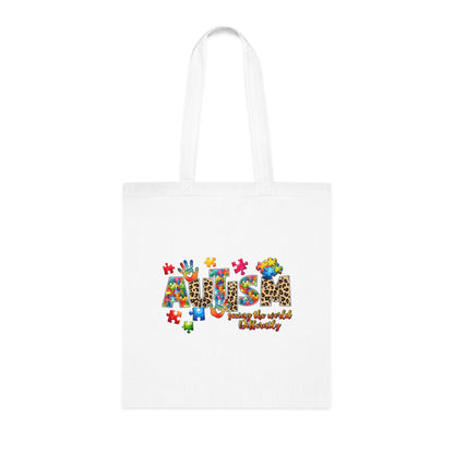 Autism Awareness Cotton Tote — "Autism: Different Not Less" Puzzle-Print Eco Bag