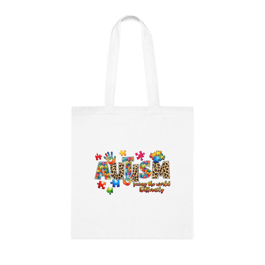 Autism Awareness Cotton Tote — "Autism: Different Not Less" Puzzle-Print Eco Bag