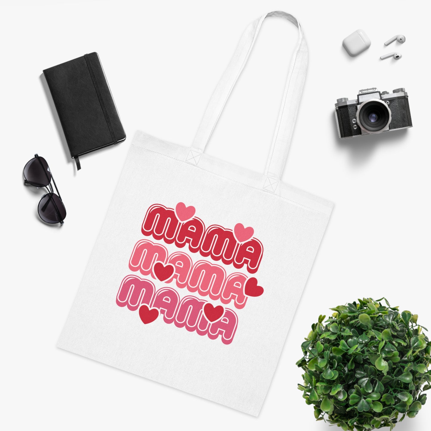 Mama Retro Hearts Cotton Tote