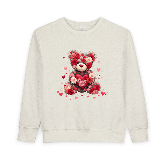 Toddler Sweatshirt — Floral Heart Teddy Bear Valentine Pullover