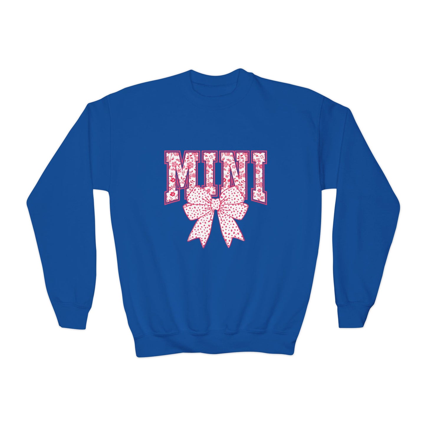 Youth Crewneck Sweatshirt — Pink Floral 'Mini' Bow Graphic