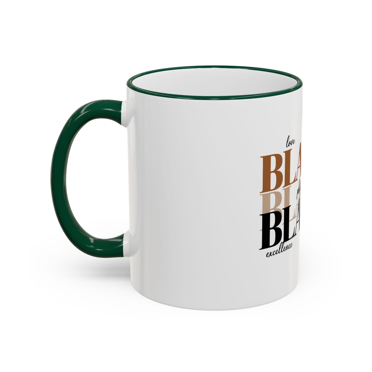 Black Pride Accent Rim Mug – "Black" Typography with Love • Joy • Excellence • History (11oz/15oz)