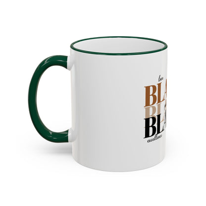 Black Pride Accent Rim Mug – "Black" Typography with Love • Joy • Excellence • History (11oz/15oz)