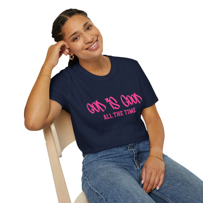 God Is Good All The Time T-Shirt — Faith-Based Christian Tee (Pink Script)