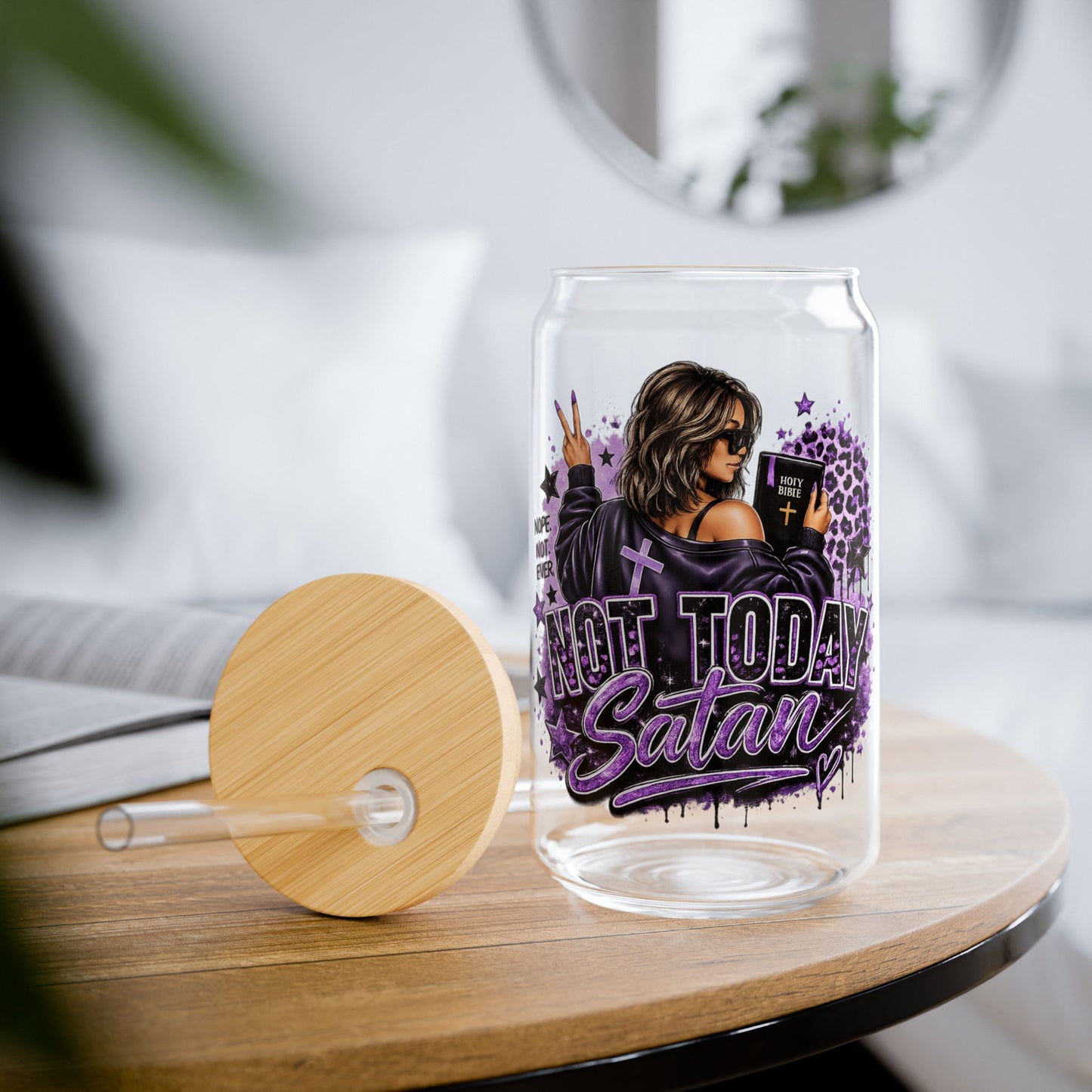 Sipper Glass — "Not Today Satan" Purple  Tumbler 16oz