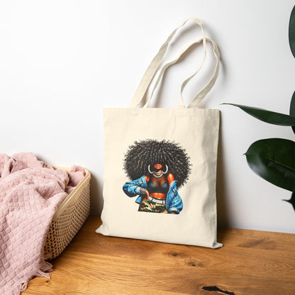 Canvas Tote Bag — Empowering Black Sister Art Print Tote (Afro Woman & "Black is Beautiful" Typography)