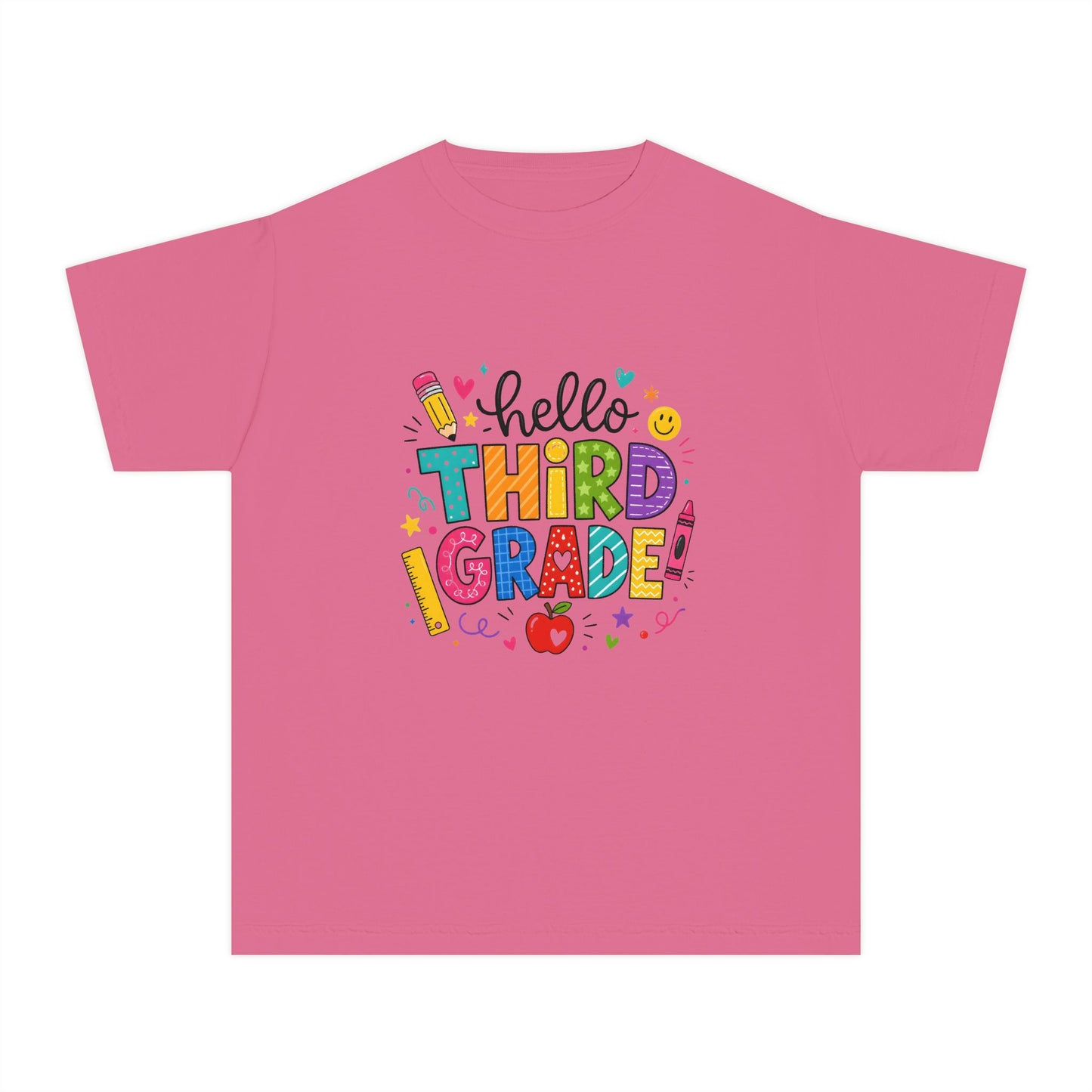 Hello Third Grade Youth Tee — Back-to-School Colorful Kids Shirt