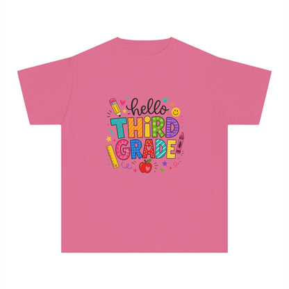 Hello Third Grade Youth Tee — Back-to-School Colorful Kids Shirt